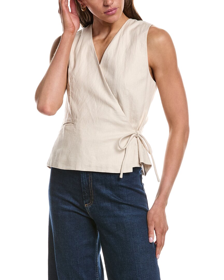 Ichi Ihzahra Sleeveless Linen-blend Wrap Top In White