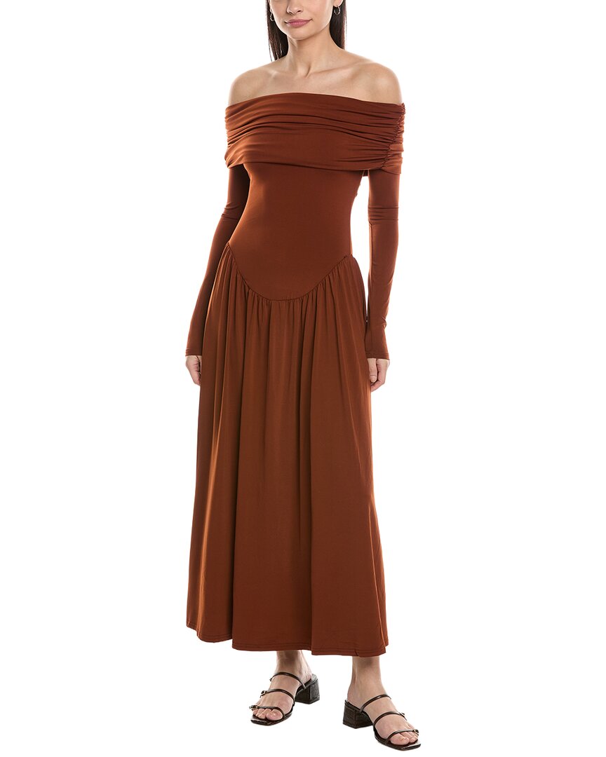 Weworewhat Off Shoulder Ruched Midi Dress In Brown | ModeSens