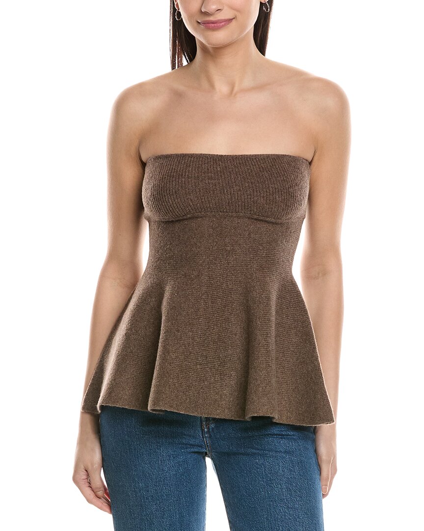 Weworewhat Strapless Wool-blend Peplum Top In Brown