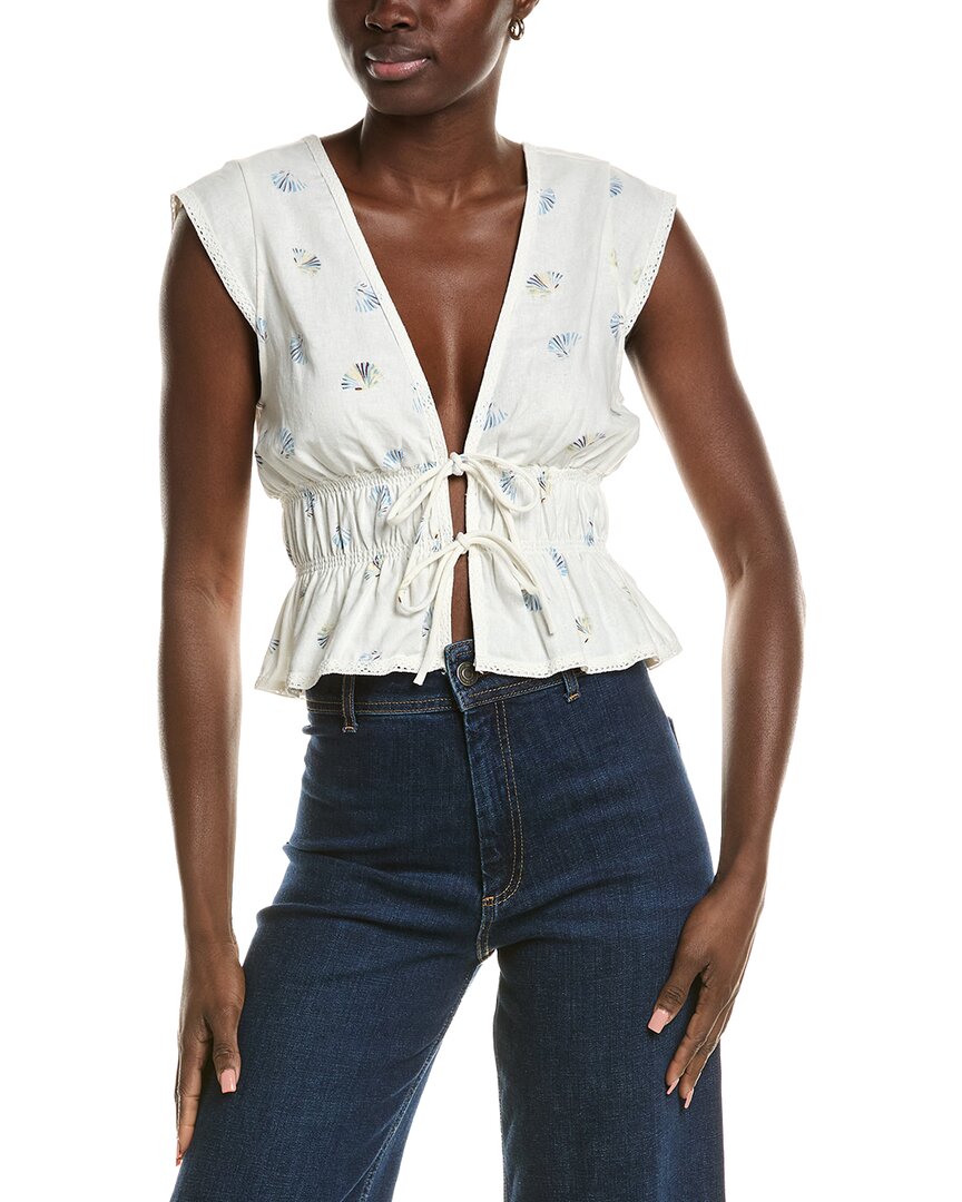 Wayf Clara Tie Front Linen Blend Top In White