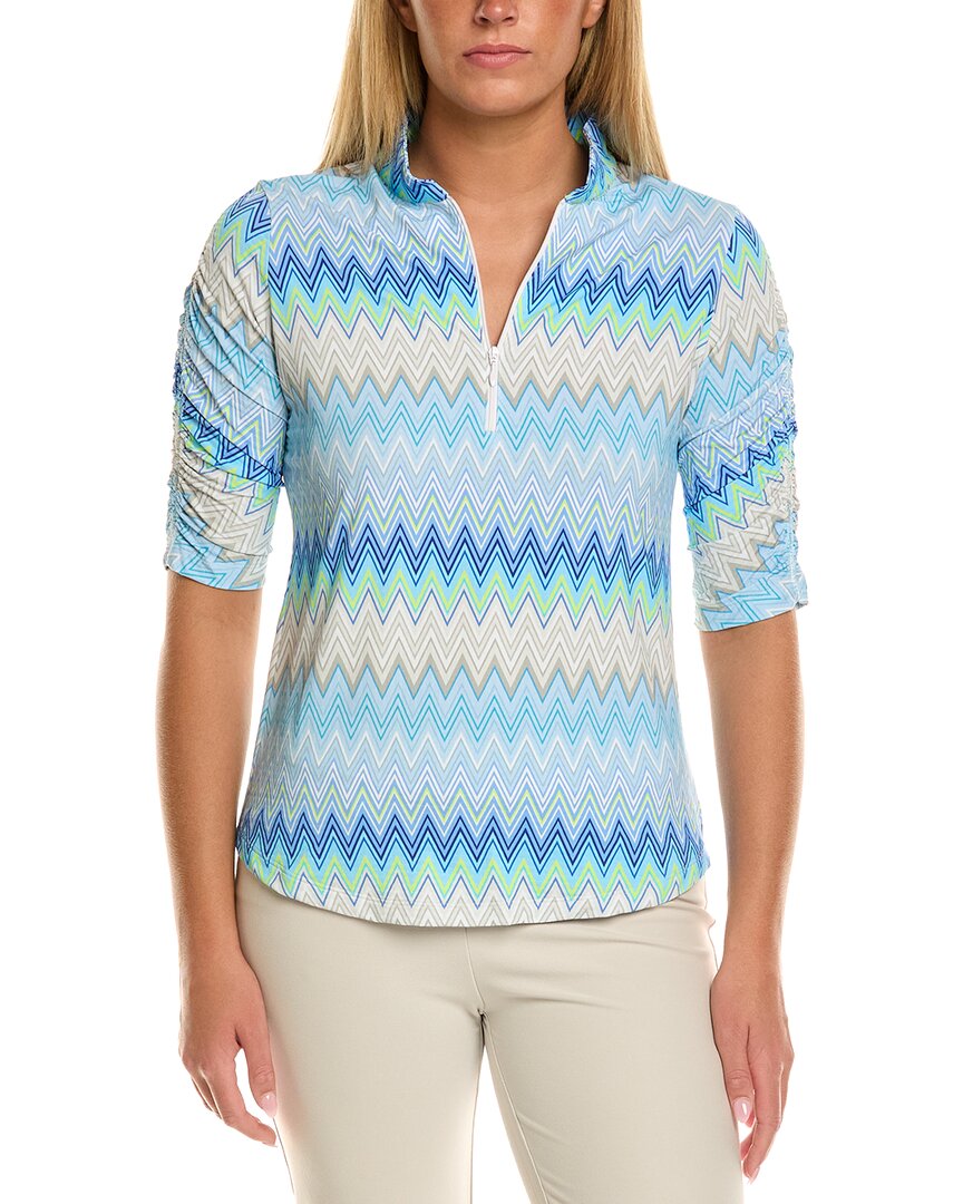 Ibkul Ruched Elbow-sleeve Polo Top In Blue