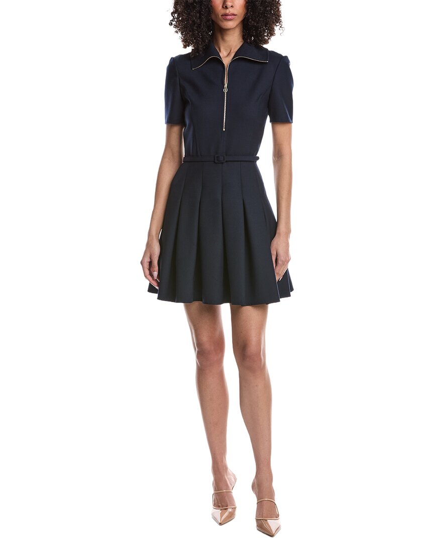 Oscar De La Renta Collared Zip Wool-blend Day Dress In Blue