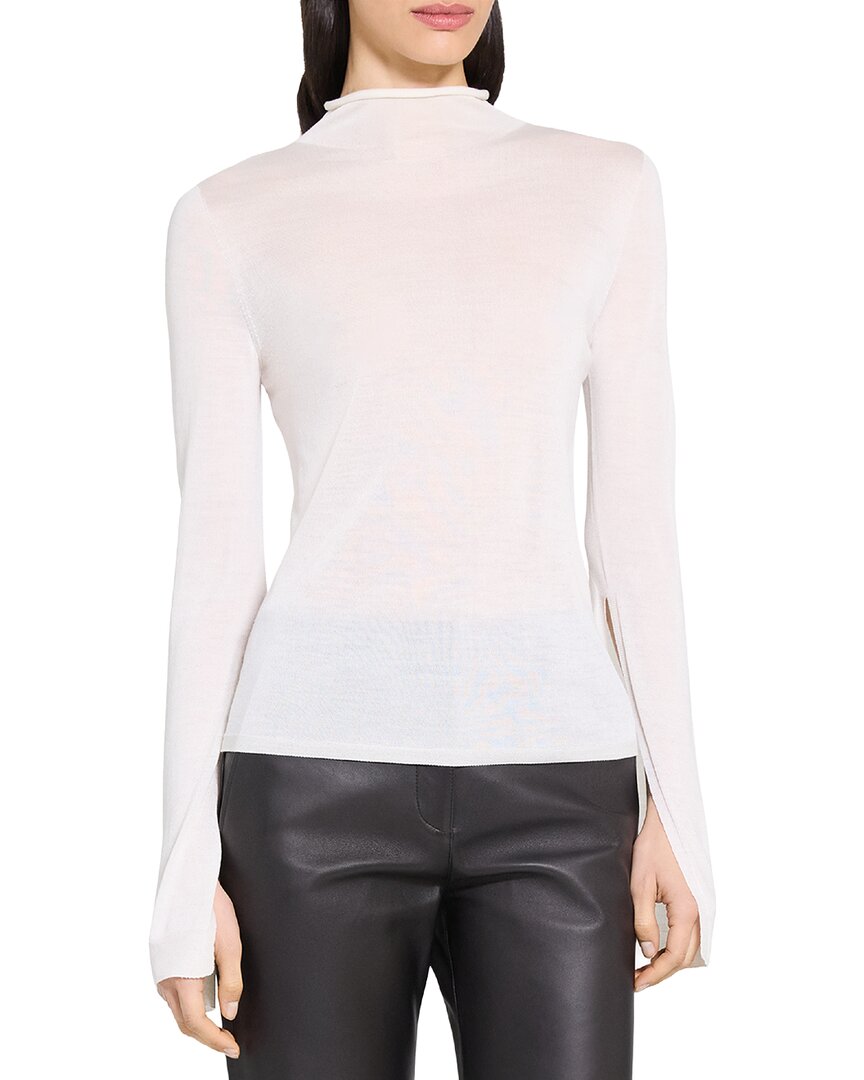 Theory Slit Sleeve Turtleneck Wool-blend Sweater In White