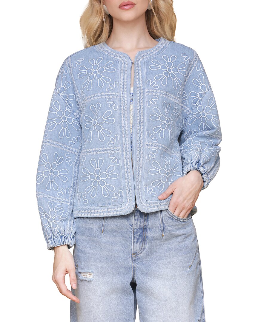Avec Les Filles Embroidered Barn Jacket In Light Vintage Wash