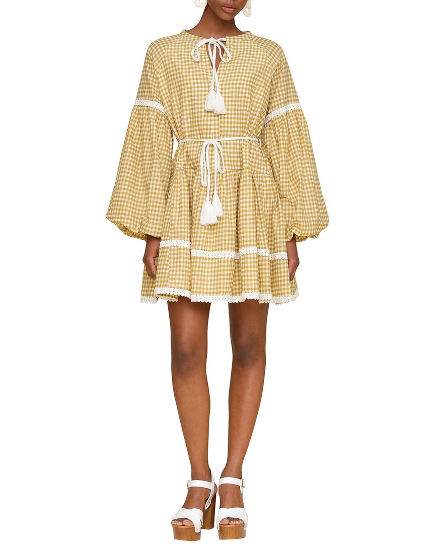 Avec Les Filles Printed Mini Prairie Dress In Olio Gingham
