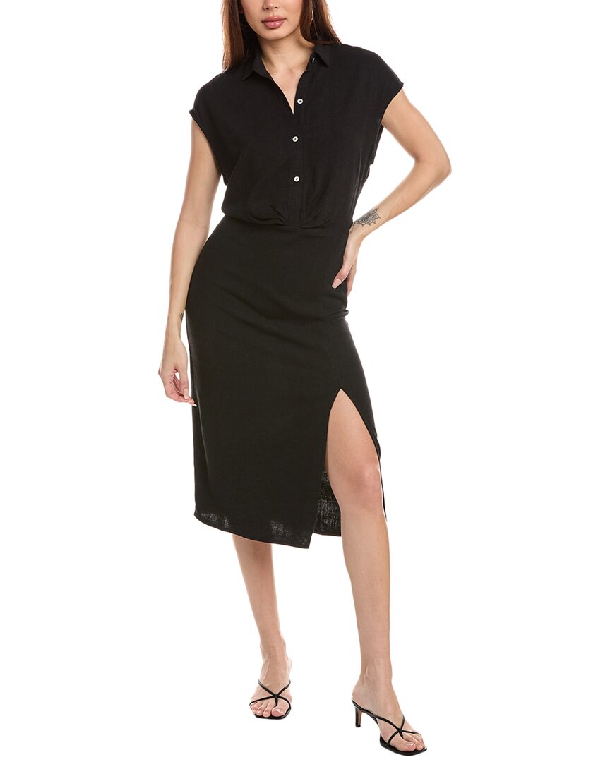 Chaser Atlantic Linen-blend Midi Dress In Black