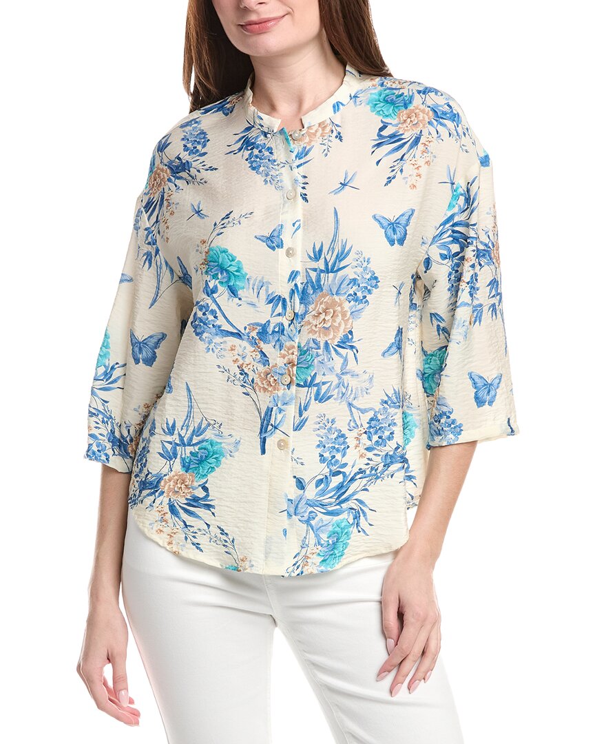 Renuar Woven Button Front Blouse In Tan