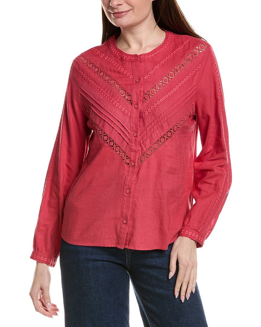 Tommy Bahama Palm Shores Lace Trim Linen-blend Blouse In Pink