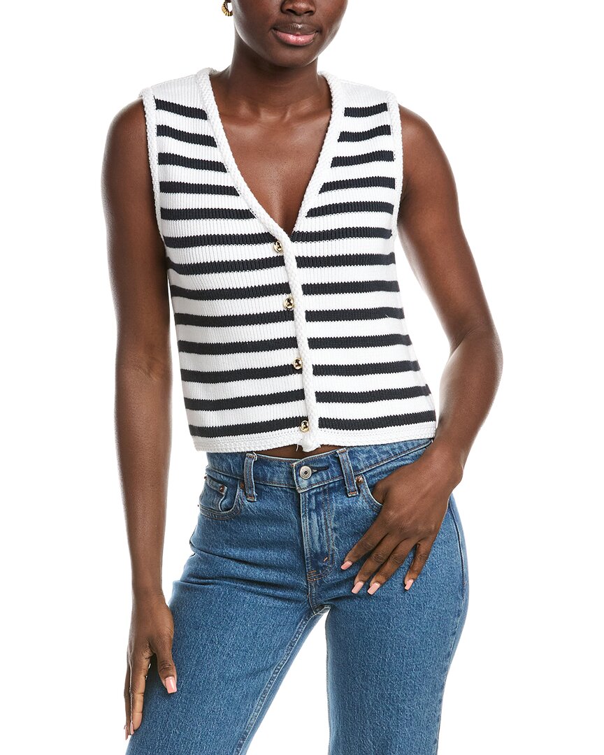 French Connection Stripe V Neck Cardigan In White