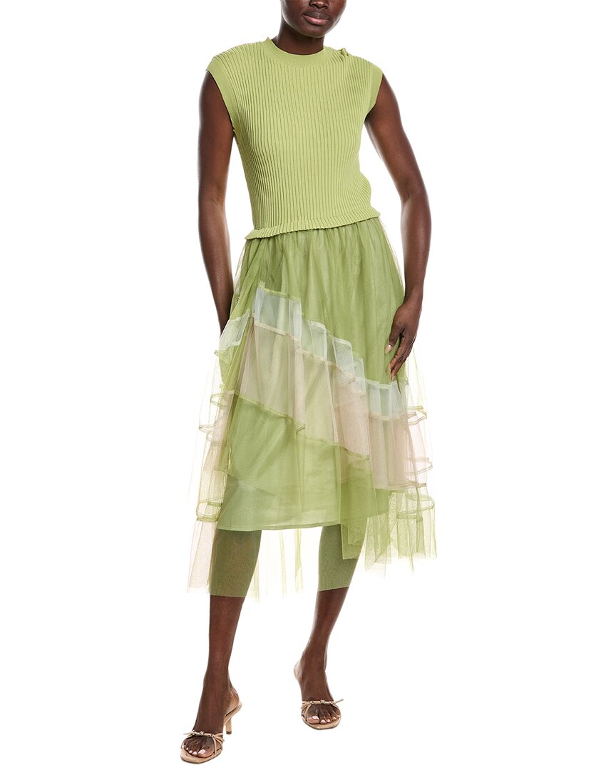 Gracia Tulle Skirt A-line Midi Dress In Green