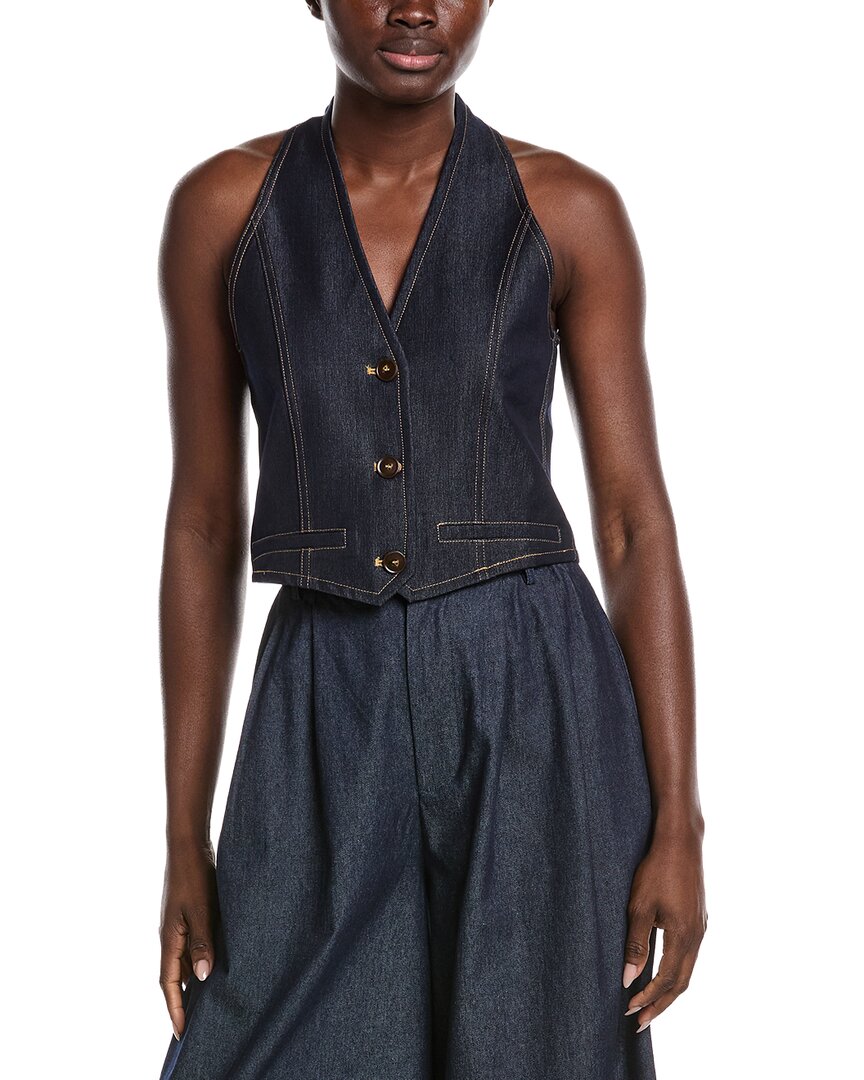 Gracia Button Down Halter Neck Vest In Blue