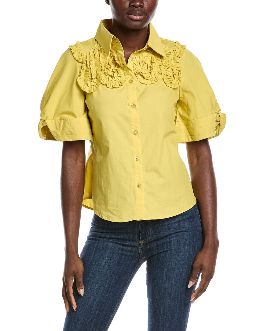 Gracia Ruffled Work Shirt In Yellow