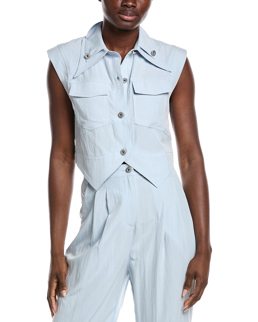 Gracia Open V-bottom Hem Sleeveless Top In Blue