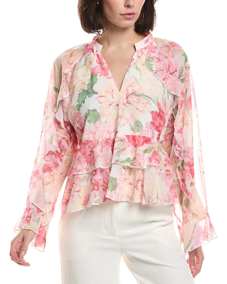 Hl Affair Ruffle Chiffon Blouse In White