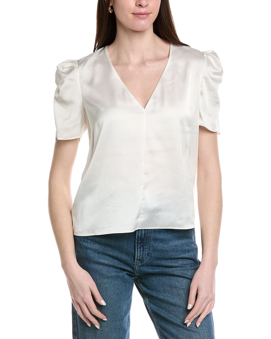 Frame Denim The V-neck Puff Sleeve Blouse In White