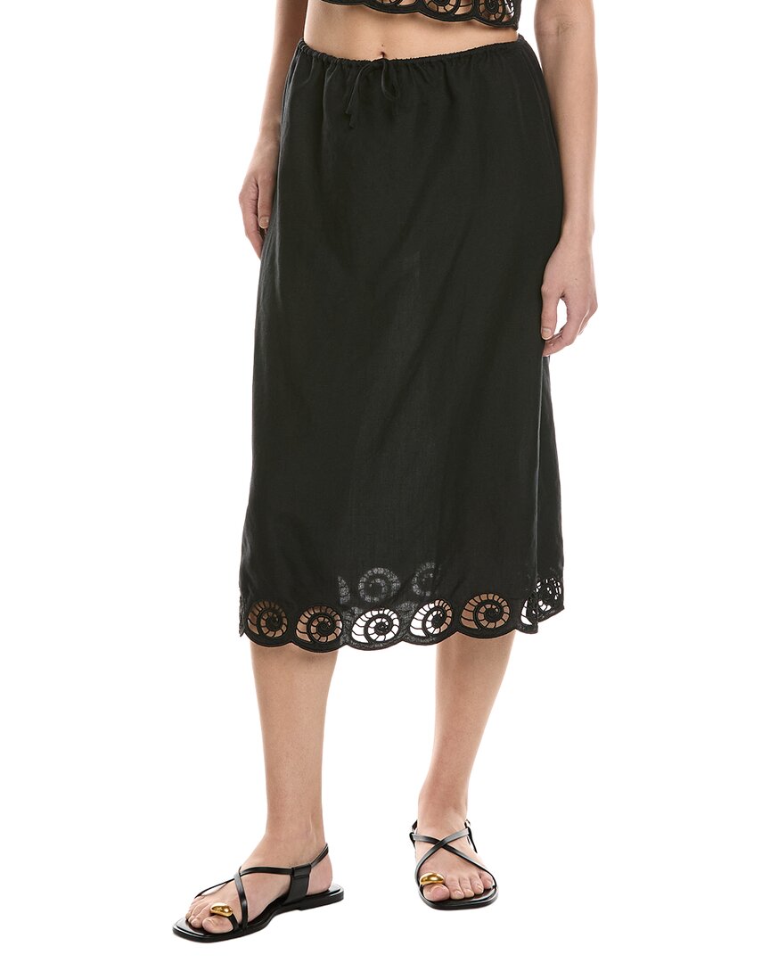 Onia Air Linen-blend Scallop Midi Skirt In Black