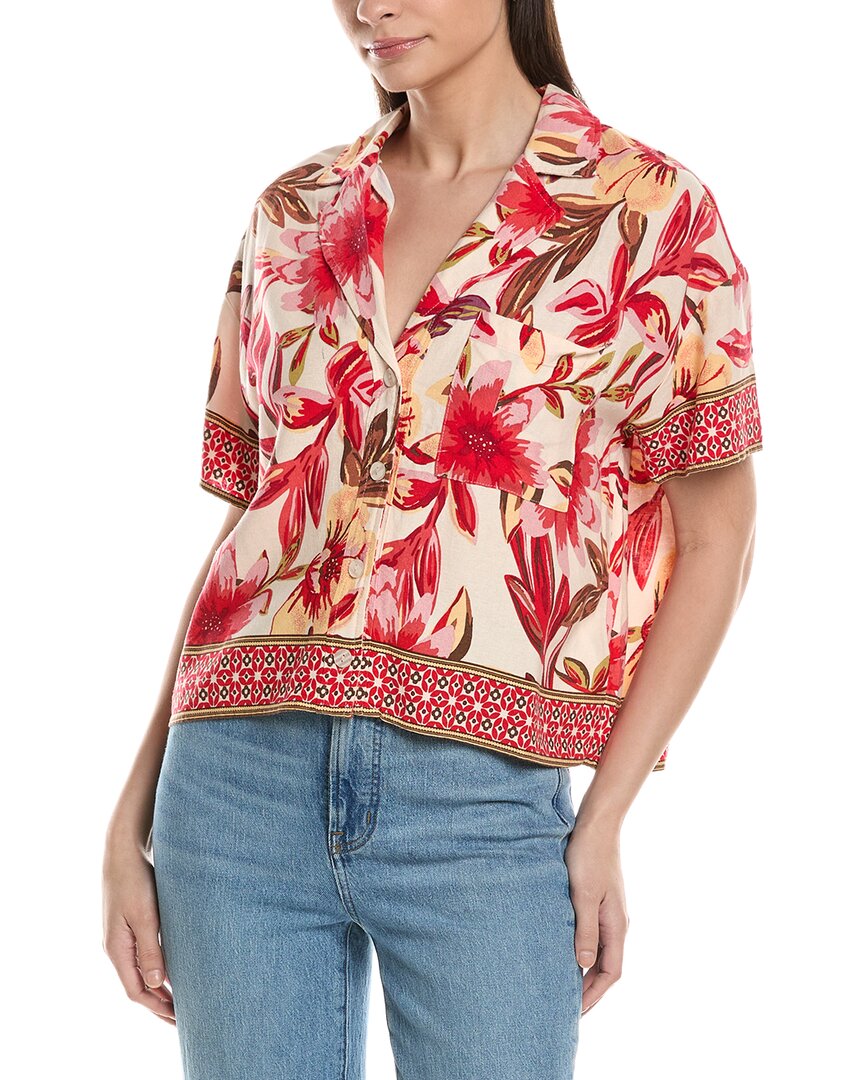 Ellen Tracy Linen-blend Camp Shirt In Beige