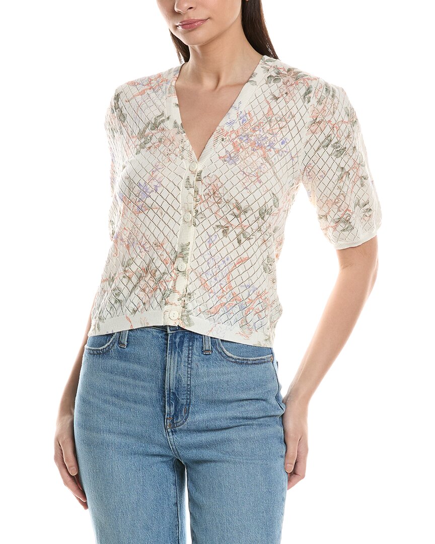 Ellen Tracy Printed Pointelle Cardigan In White