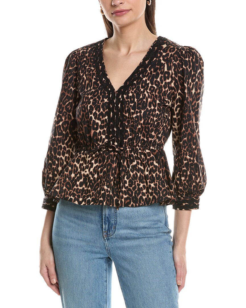Nvlt Rickrack Poplin Peplum Top In Brown