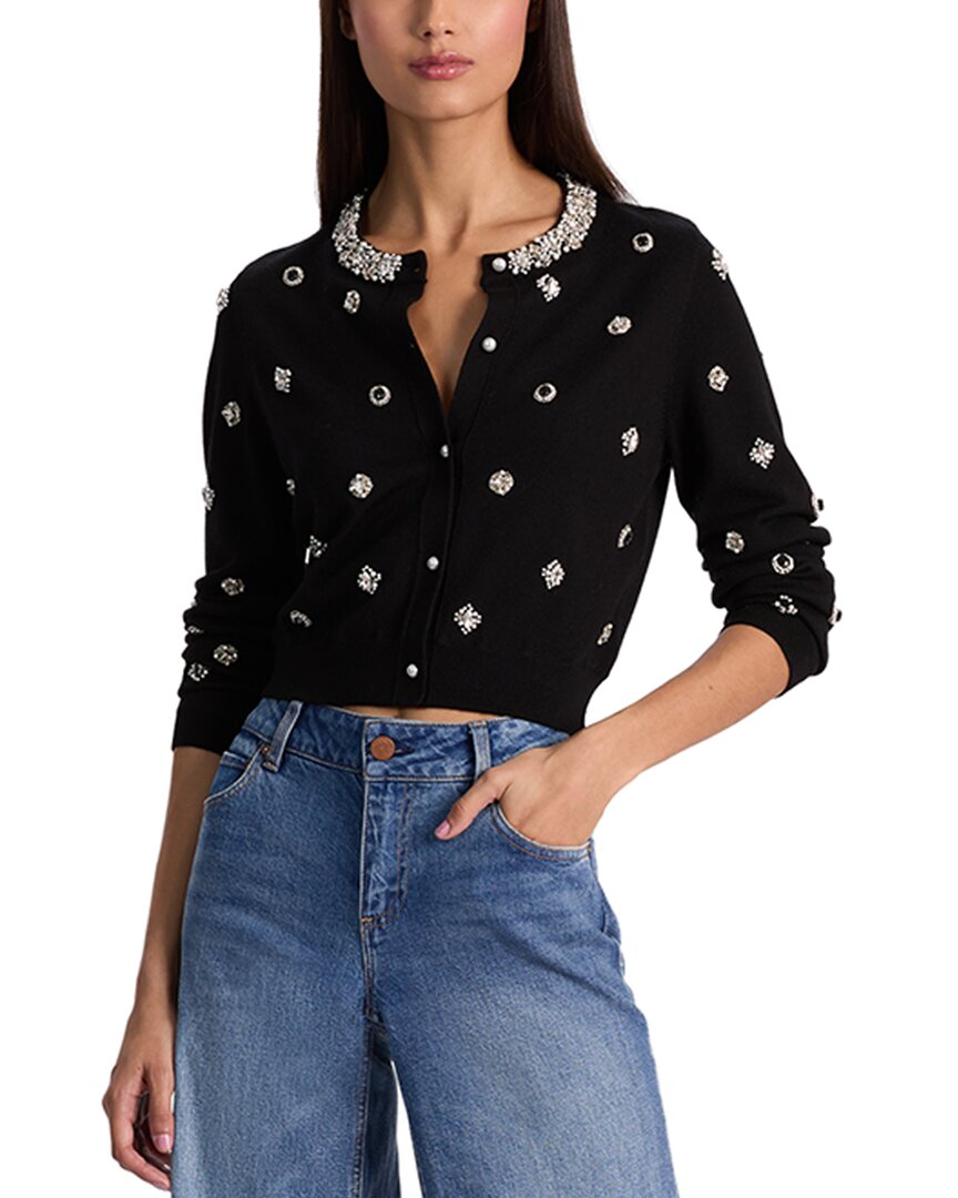Alice And Olivia Alice + Olivia Dollie Embellished Wool-blend Cardigan In Black