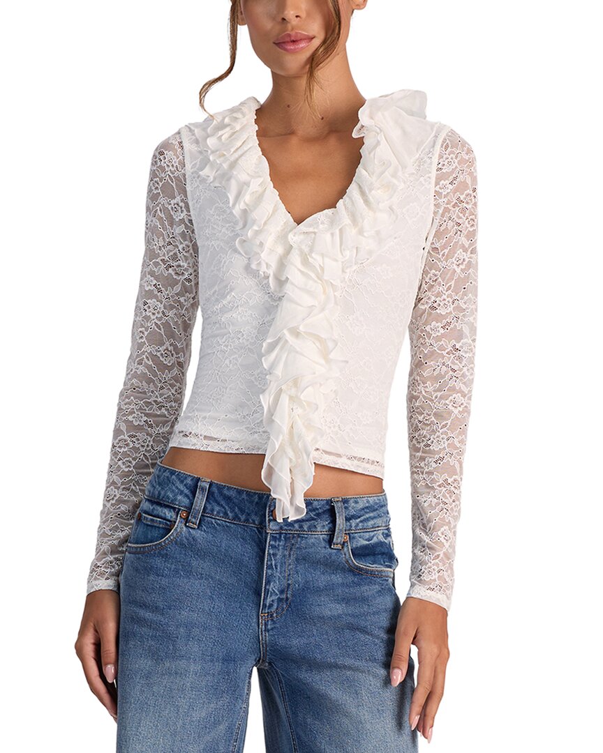 Alice And Olivia Alice + Olivia Yara Ruffle Silk-blend Top In White