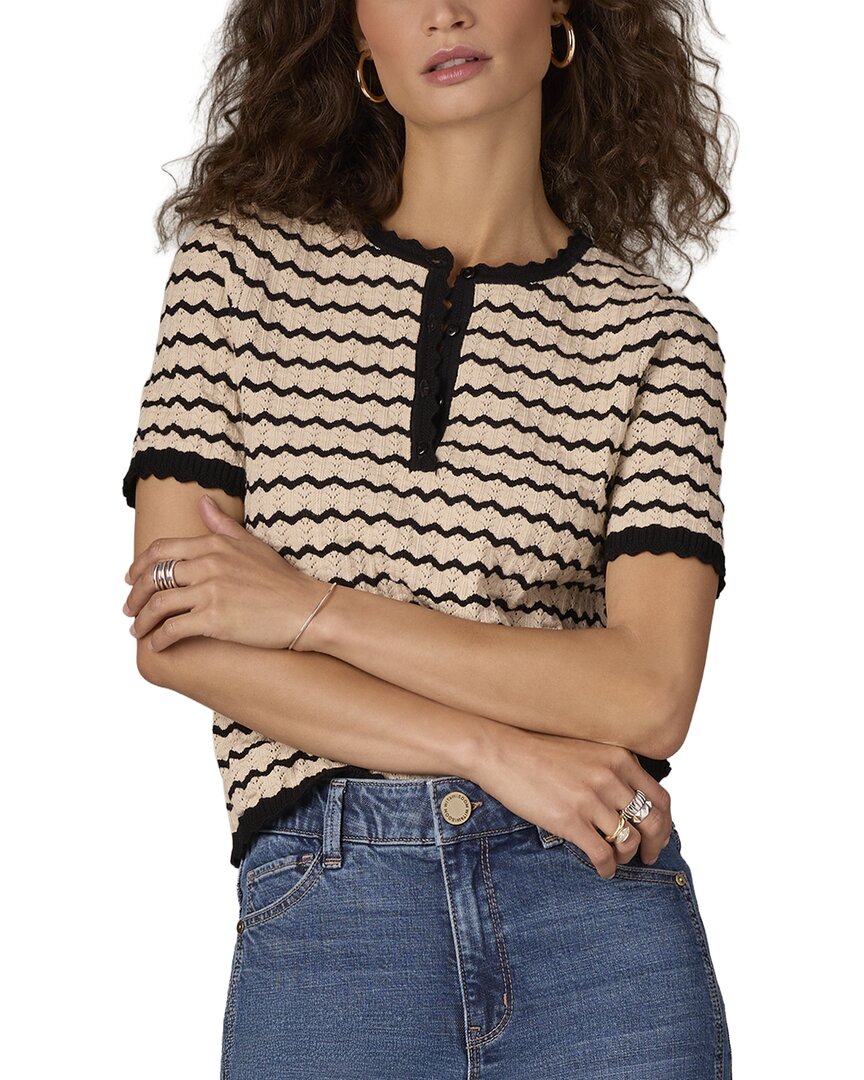 Wit & Wisdom Short Sleeve Round Neck Placket Sweater In Neutral