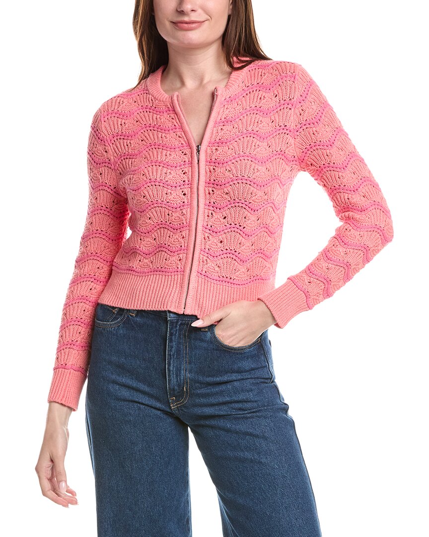 &isla Eliza Pointelle Stripe Zip Bomber Jacket In Pink
