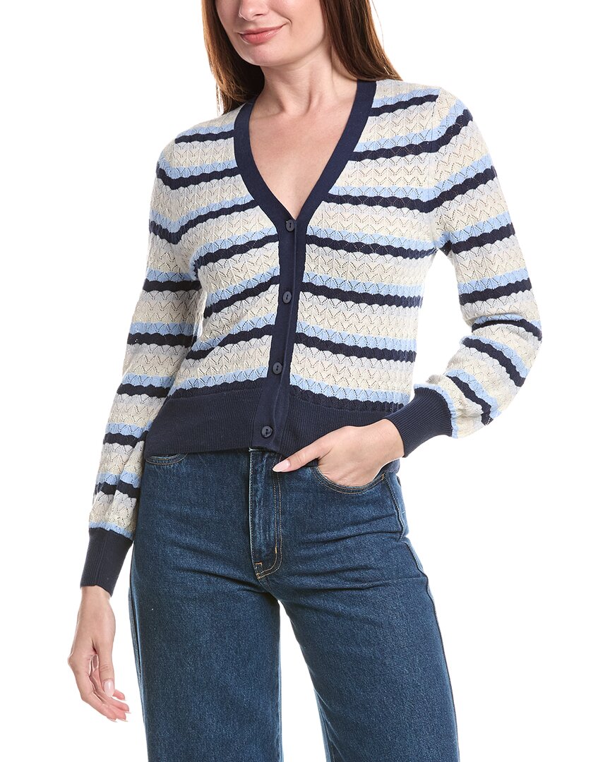 &isla Ayla Pointelle Stripe Cardigan In Navy