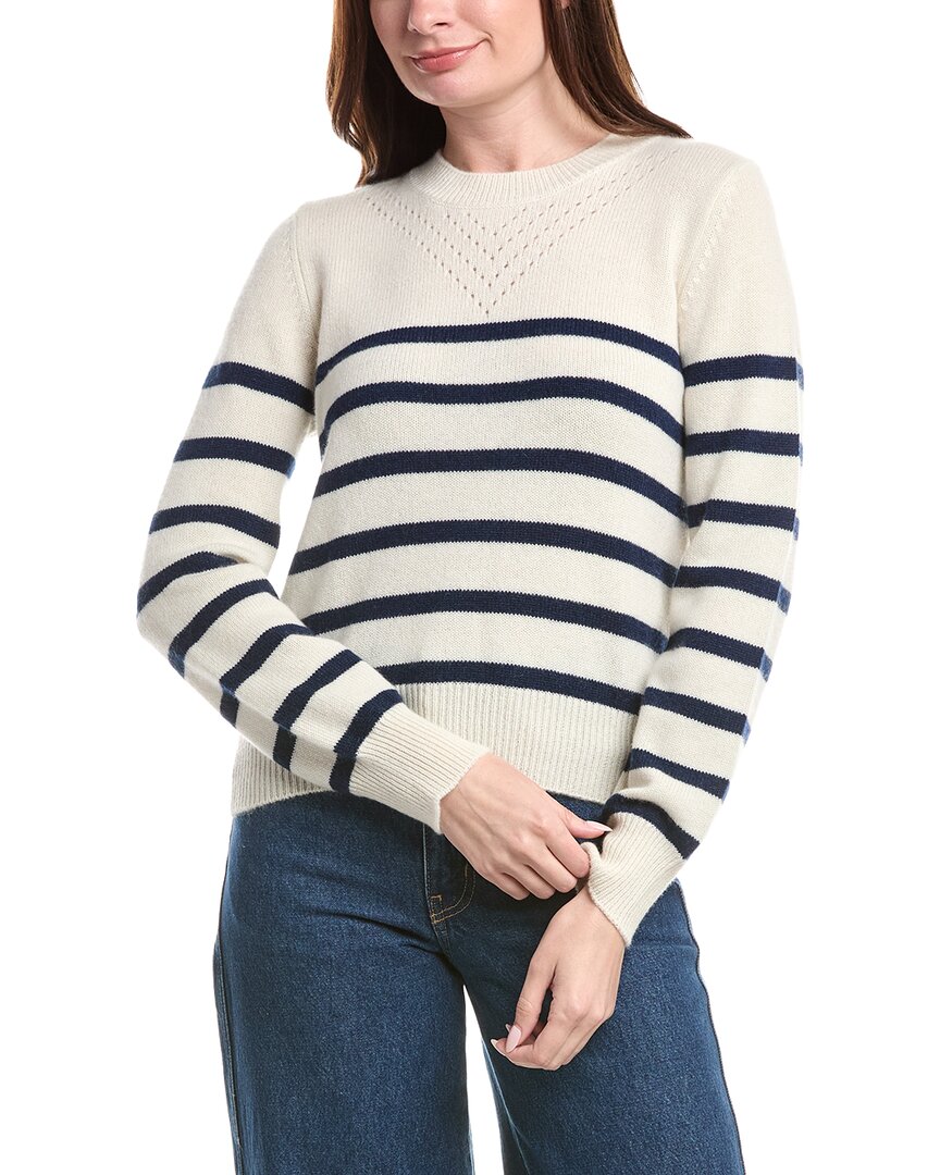&isla Lacey Stripe Pointelle Cashmere Top In White
