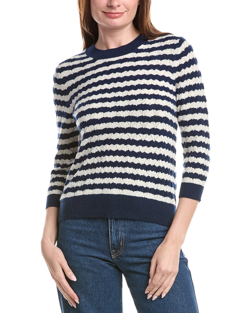&isla Kendall Pointelle Stripe Cashmere Sweater In Navy