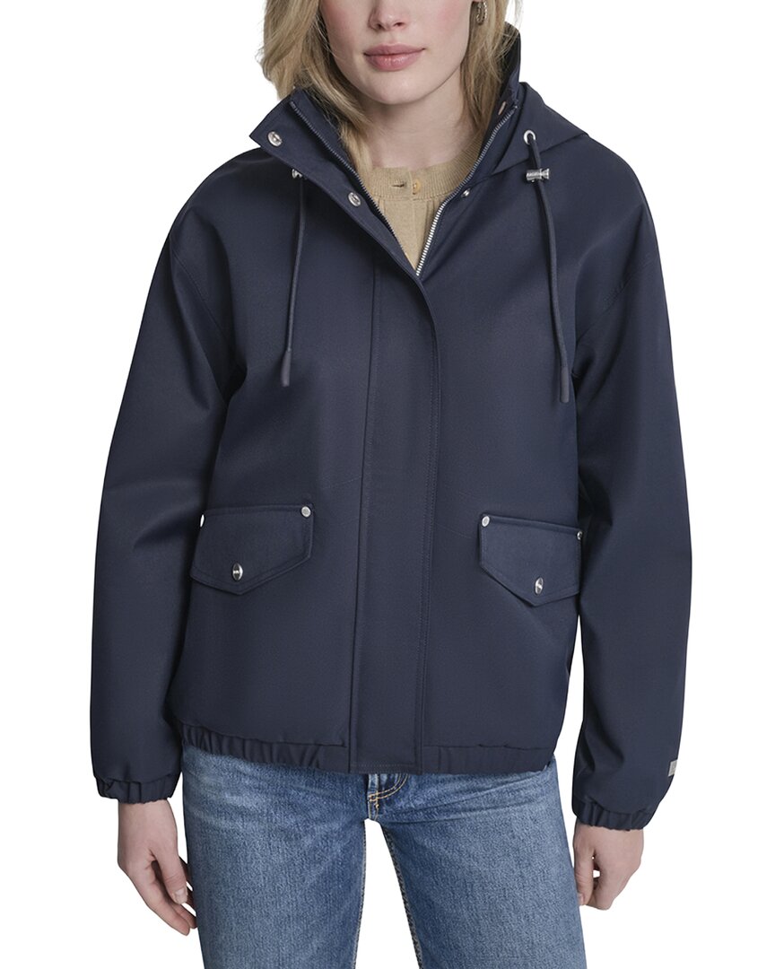Dkny Short Rain Jacket In Blue