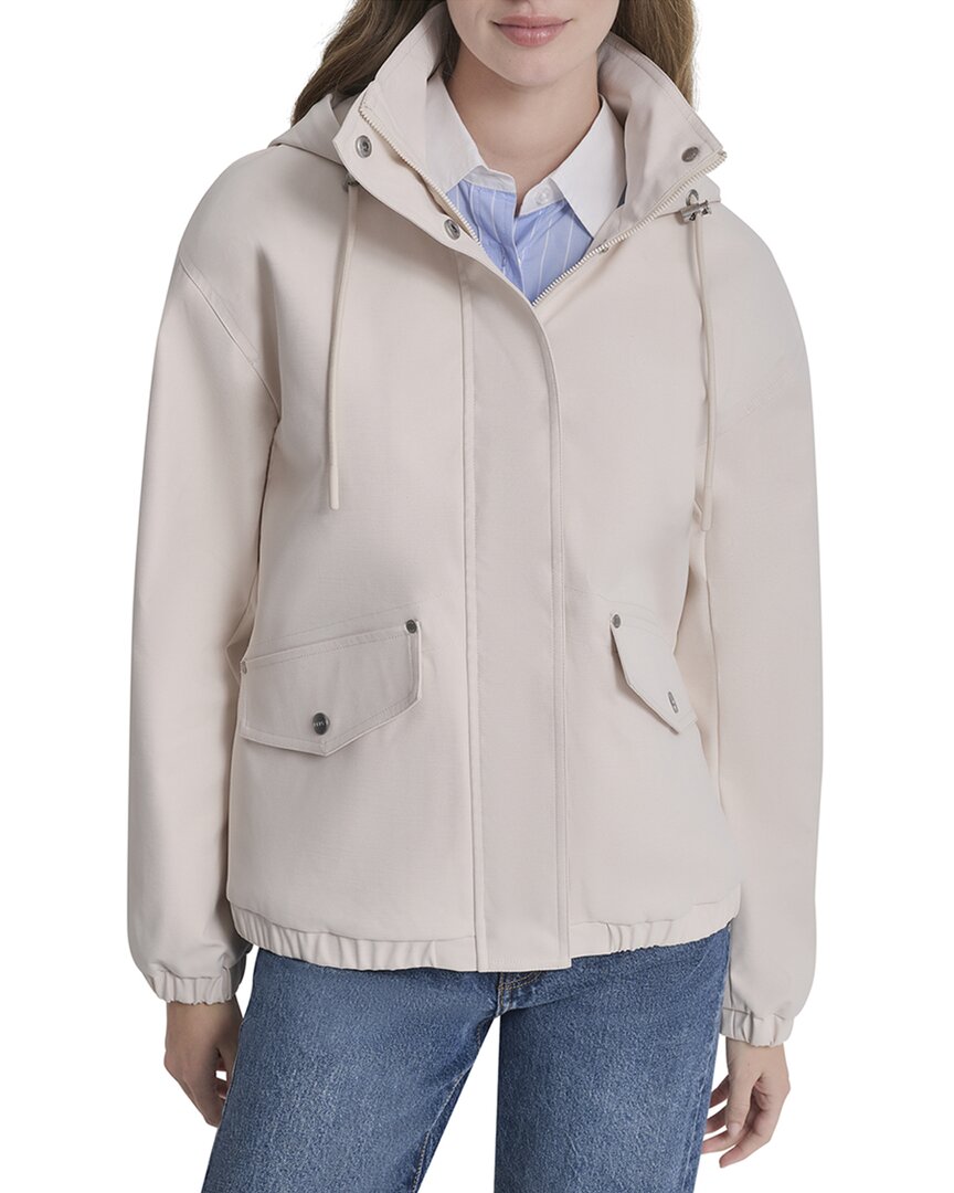 Dkny Short Rain Jacket In Tan