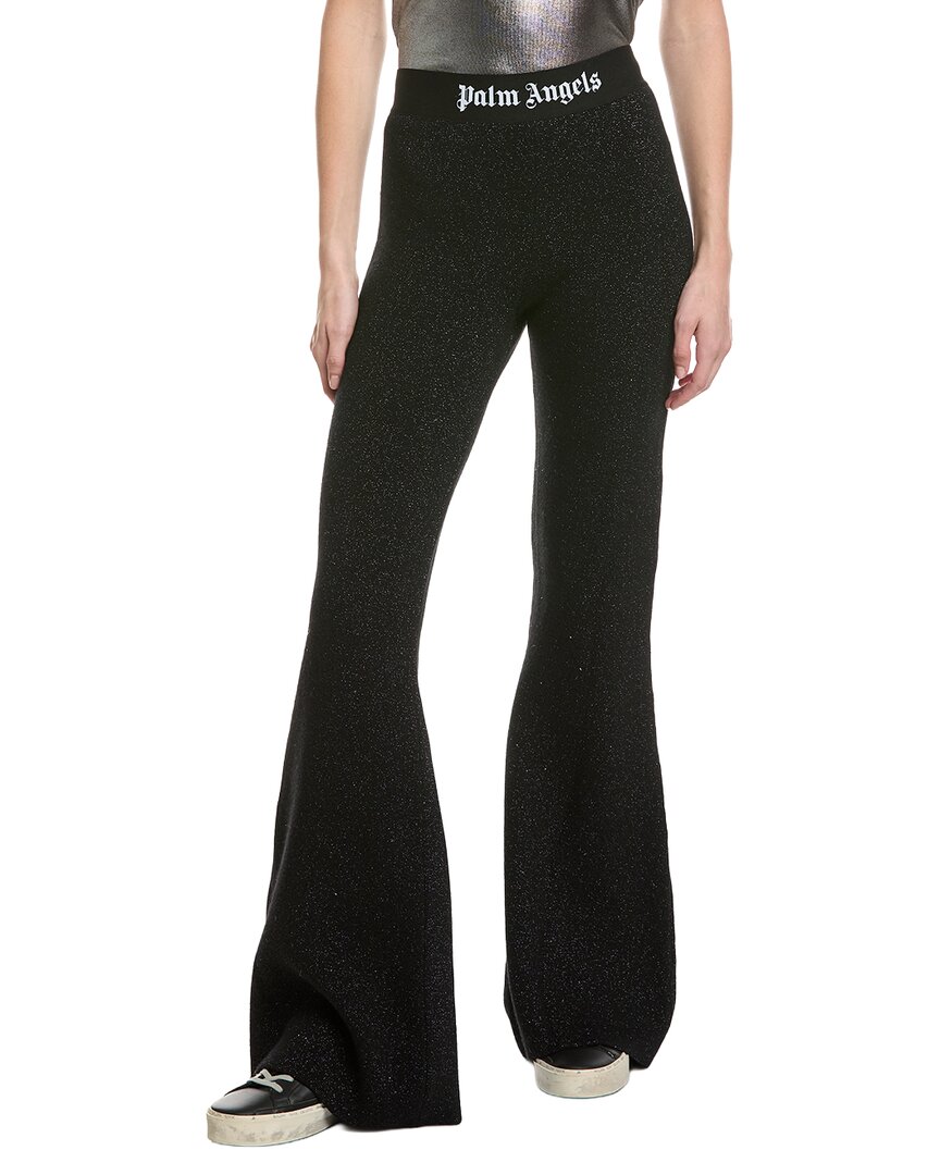 Palm Angels Black Wide Leg Knit Wool-Blend Pant