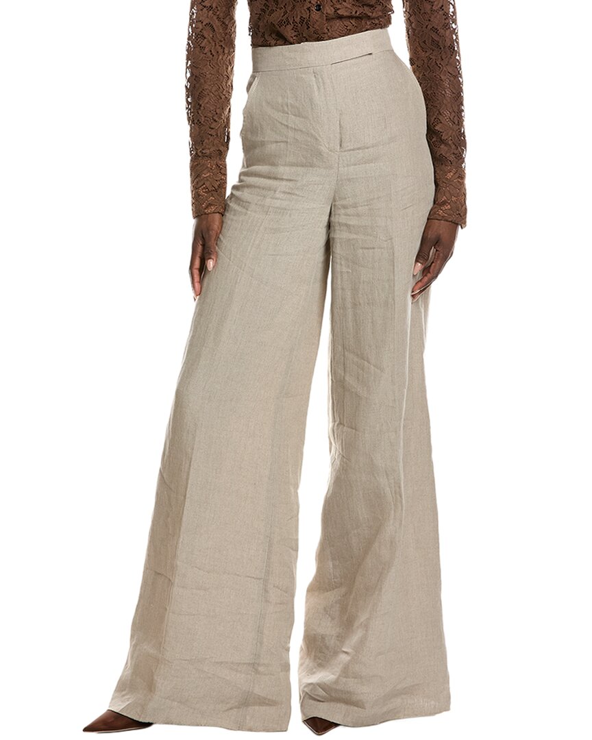 Max Mara Sequoia Long Linen Trouser In Beige