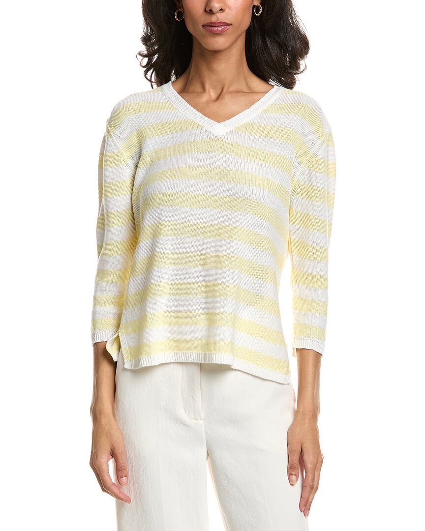 Forte Beach Stripe V-neck Linen Sweater In White