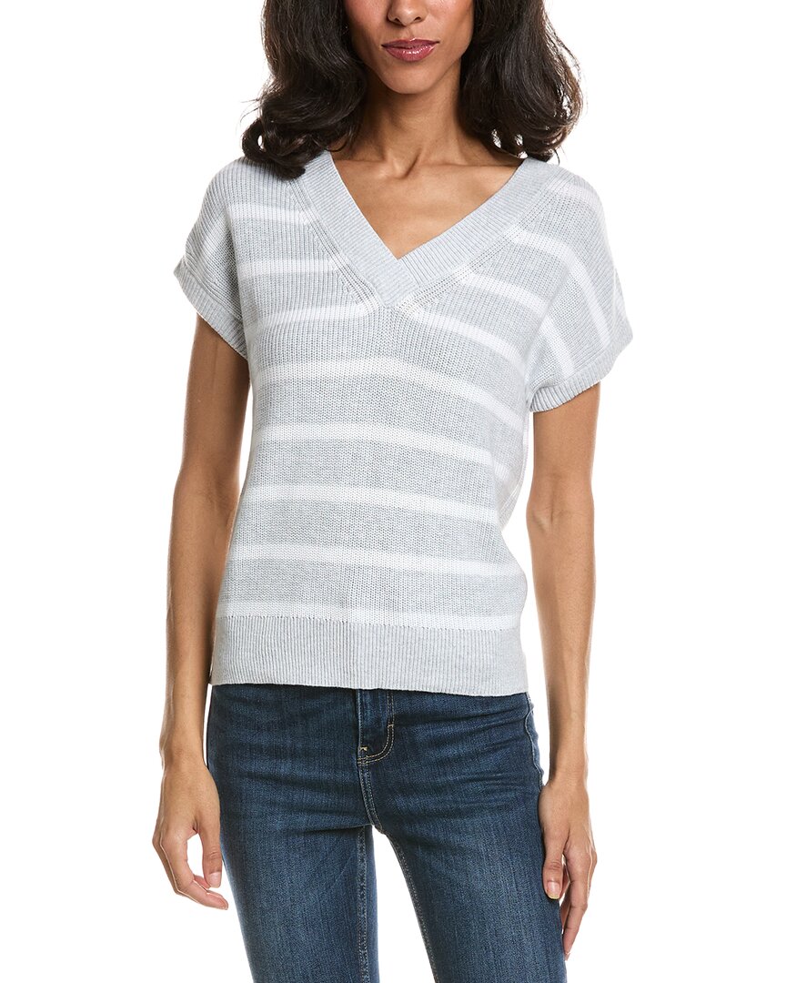 Forte Stripe Cap Sleeve V-neck Sweater In White