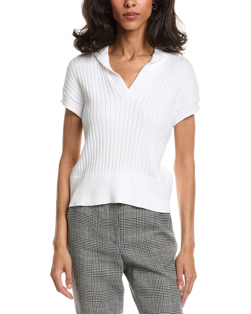 Forte Rib Cap Sleeve Polo Sweater In White