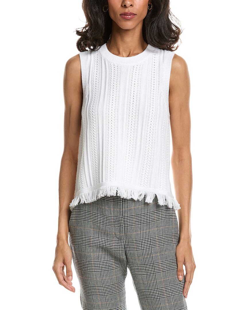 Forte Textured Fringe Tank Top In White