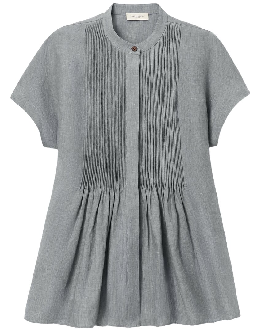 Lafayette 148 New York Petite Pintuck Bib Linen Blouse In Gray