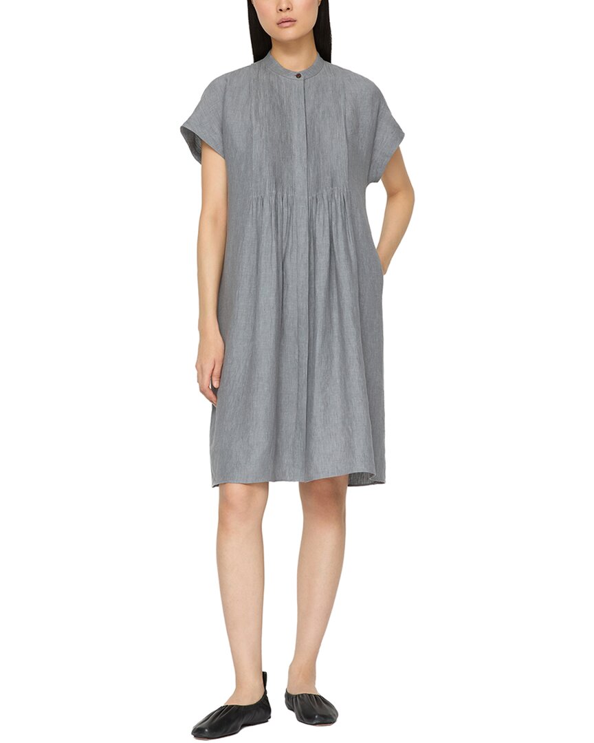 Lafayette 148 New York Petite Pintuck Bib Linen Blouse In Gray