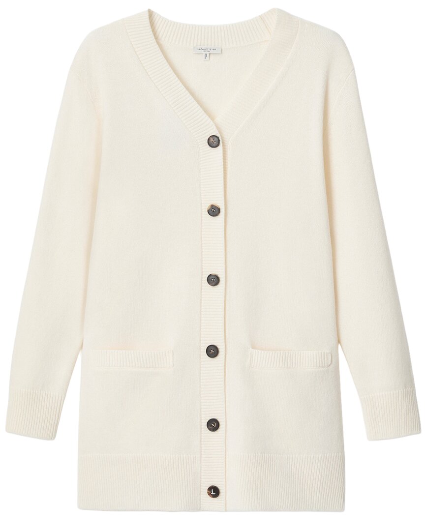 Lafayette 148 New York V-neck Buton Front Silk Cardigan In White