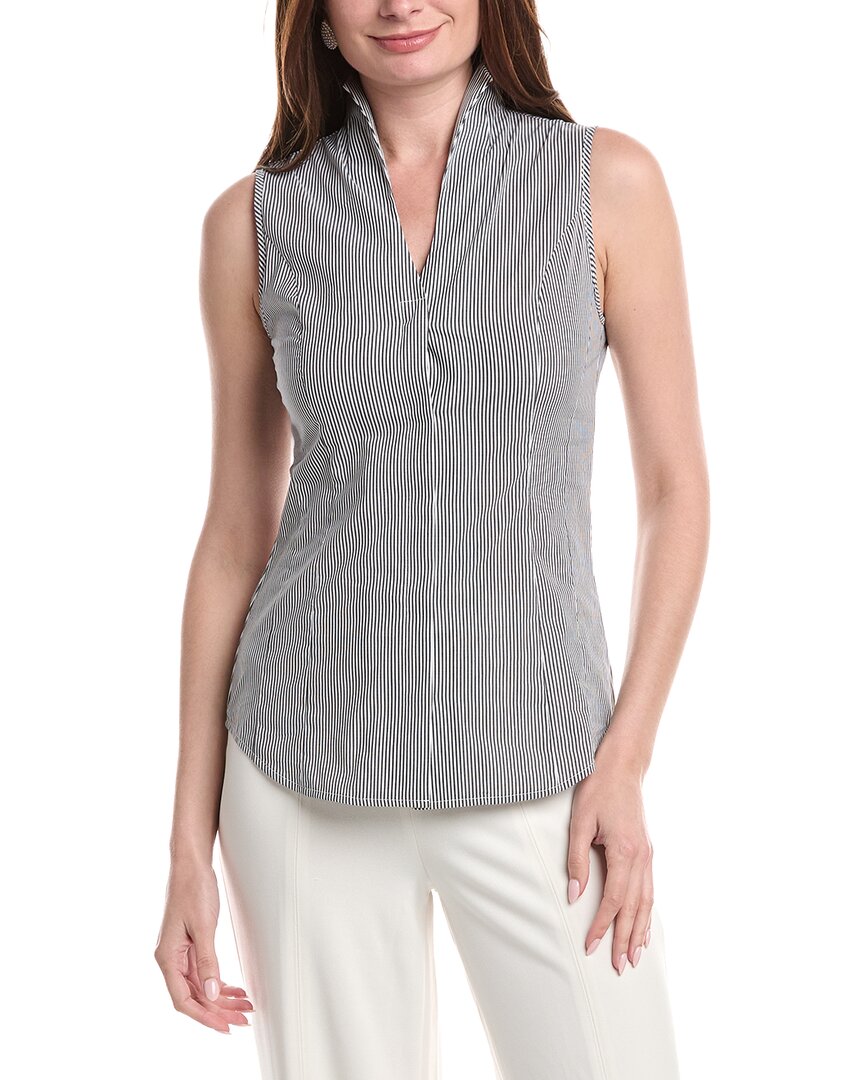 Misook Pinstripe Stretch Cotton Blouse In Gray