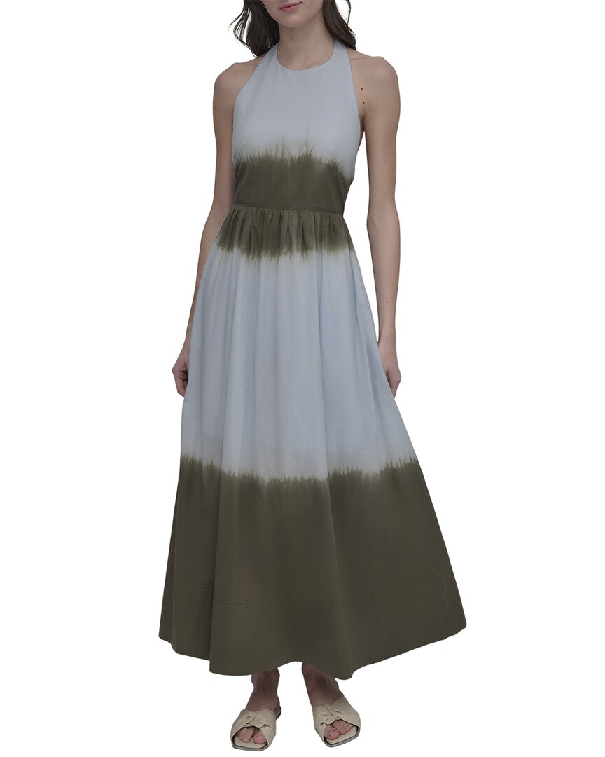 Dkny Tie Dye Maxi Halter Dress With Side Seam Pockets In Blue