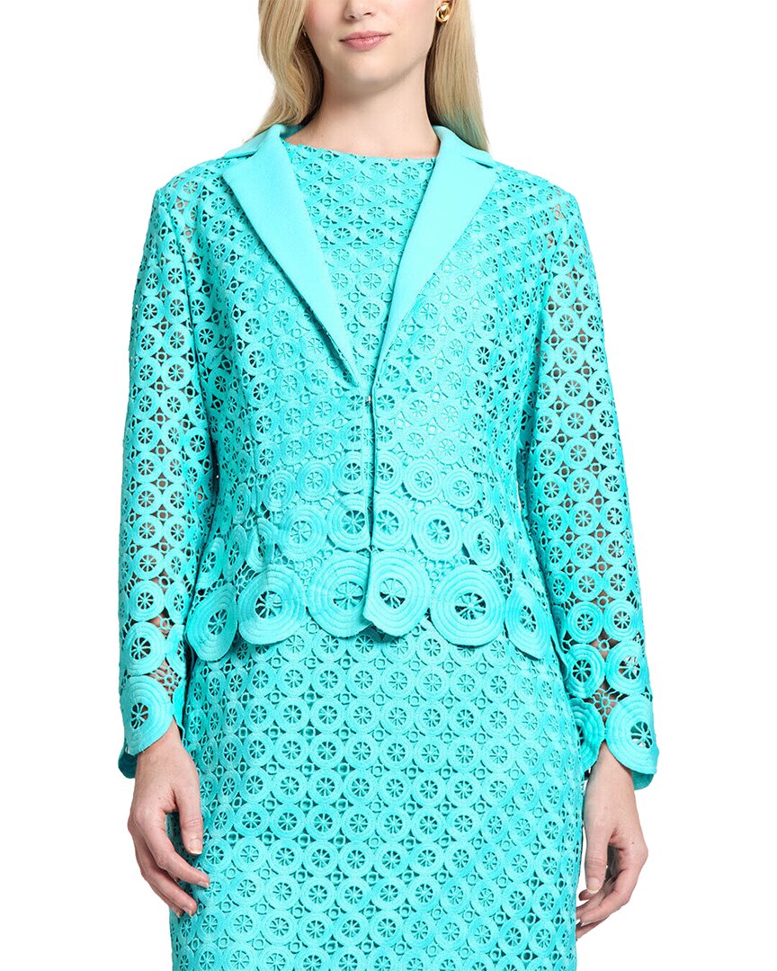 Ming Wang Geometric Lace Cutout Woven Jacket