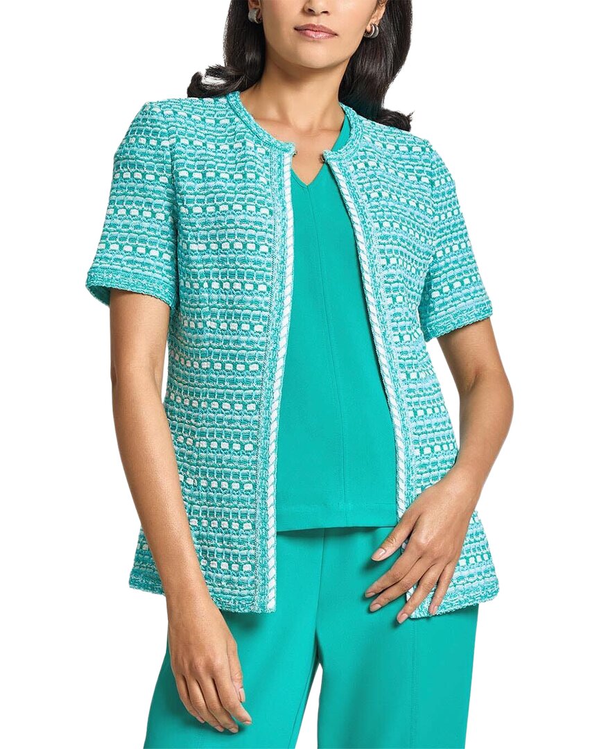 Ming Wang Tailored Fit Multi-stitch Knit Jacket In 310-emerald Awe/calypso Blue/w
