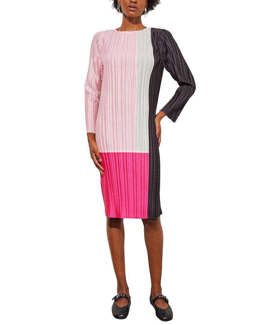 Ming Wang Fine Pleat Crepe De Chine Dress In 680-perfect Pink/carmine Rose/