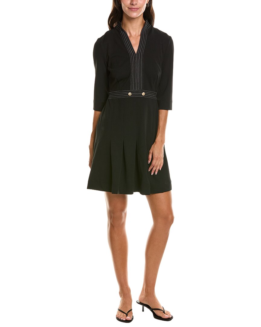 Ming Wang Pleated Deco Crepe A-line Dress
