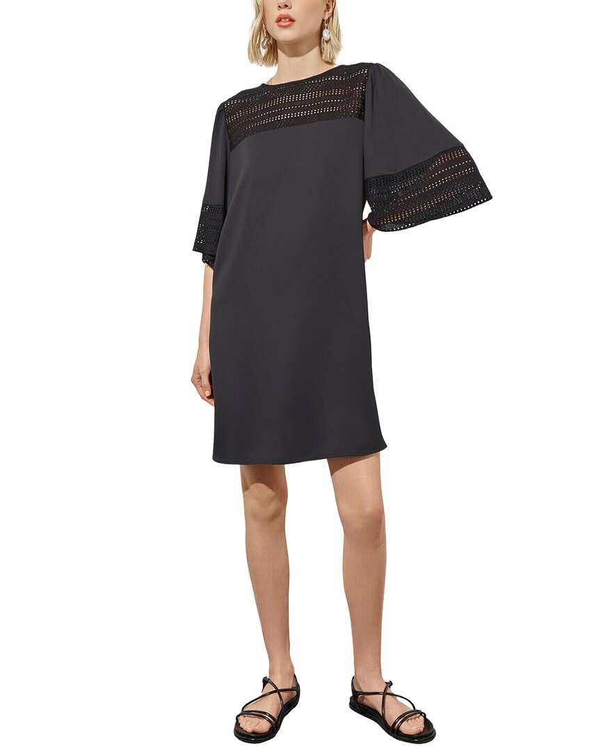 Ming Wang Bell Sleeve Mixed-media Shift Dress In 001-black