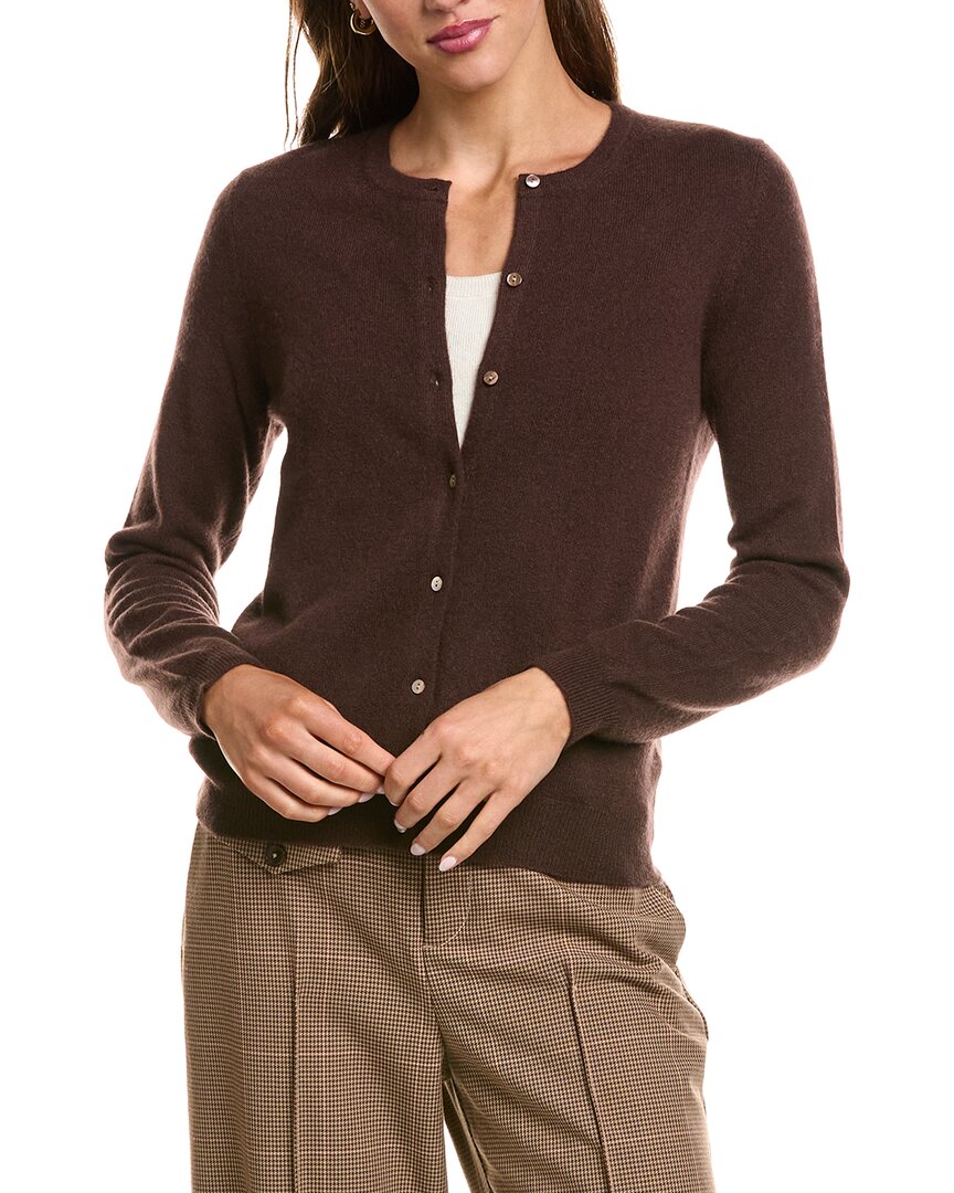 Incashmere Basic Crewneck 100% Cashmere Cardigan In Dark Brown