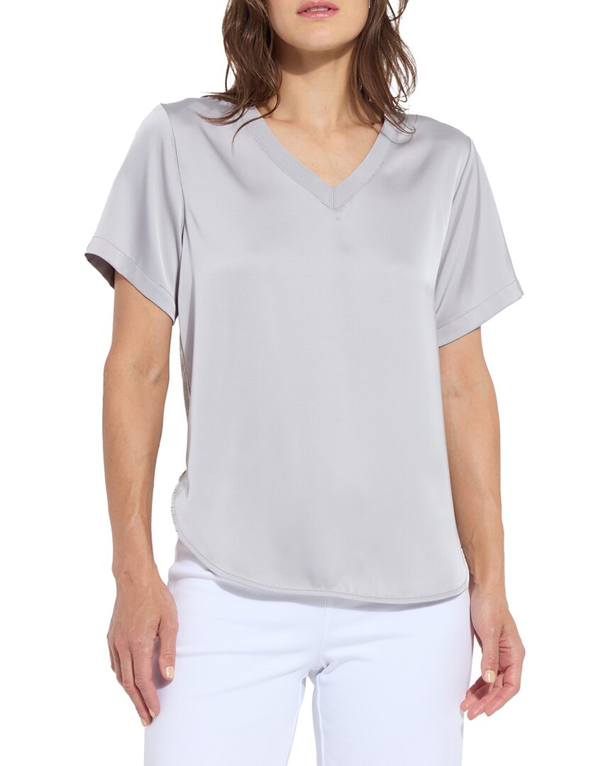 Lyssé Sonja V-neck Mix Media Top In Pearl Grey